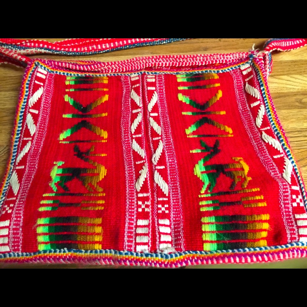 Cotton South Am Embroidered bag Vtg rare EUC Llama